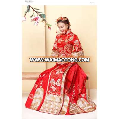 Chinese traditional bottom drawer - cheongsam, red longfeng gown, the same style with Angelbaby